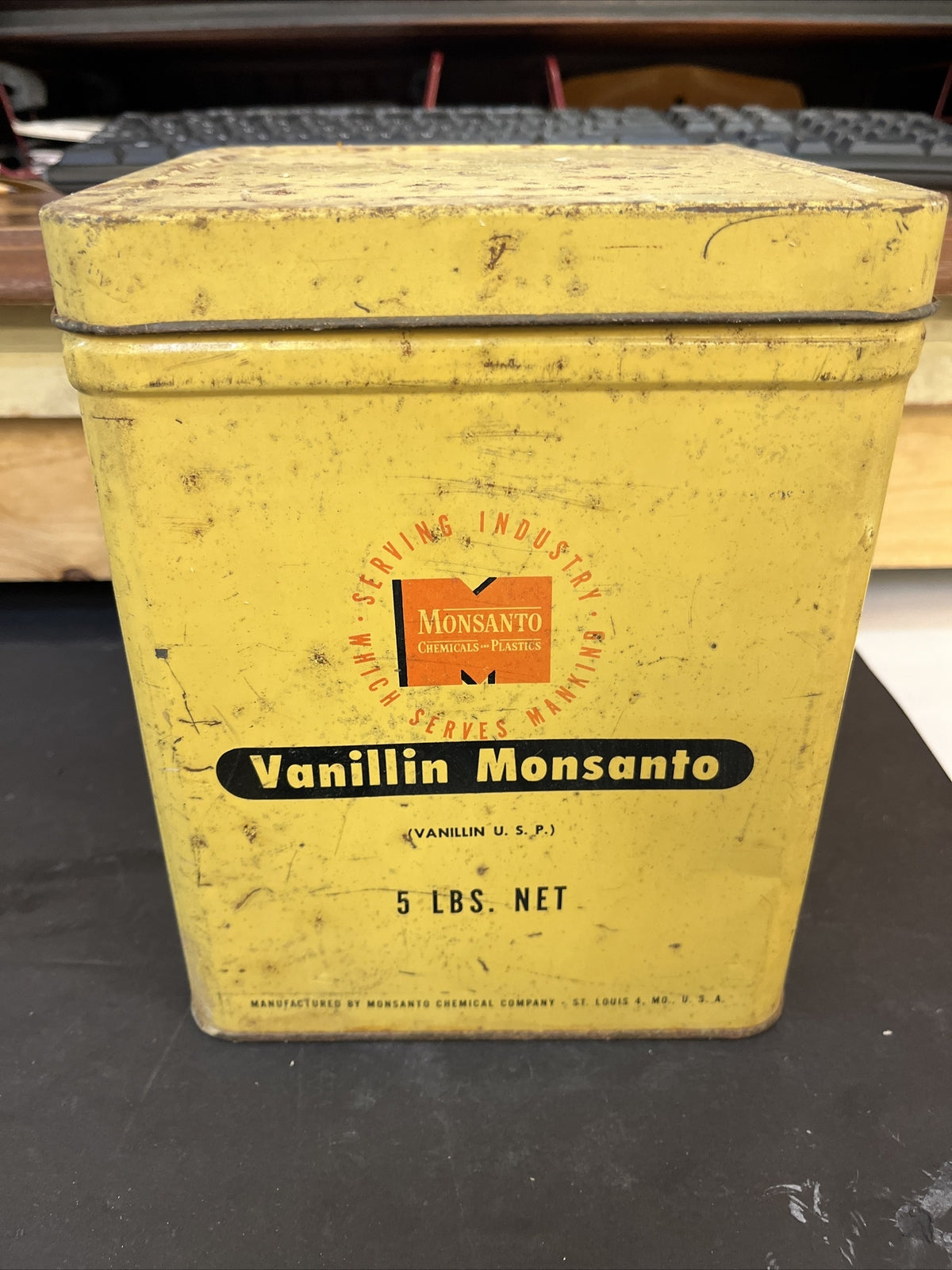 Vintage Monsanto Chemical Plastic 25 Pound Tin Vanillin Monsantofff
