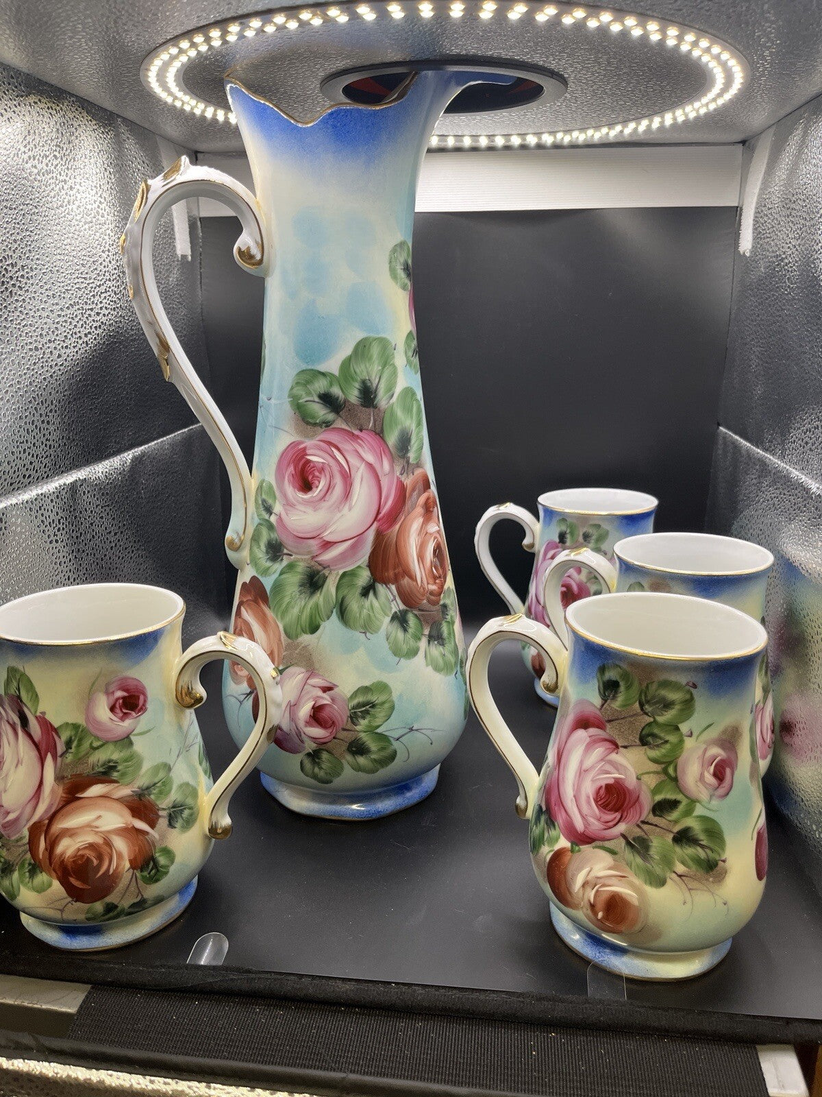 Limoges Fleur De Lis Mark Chocolate Pot and Cups. 5 Piece Set