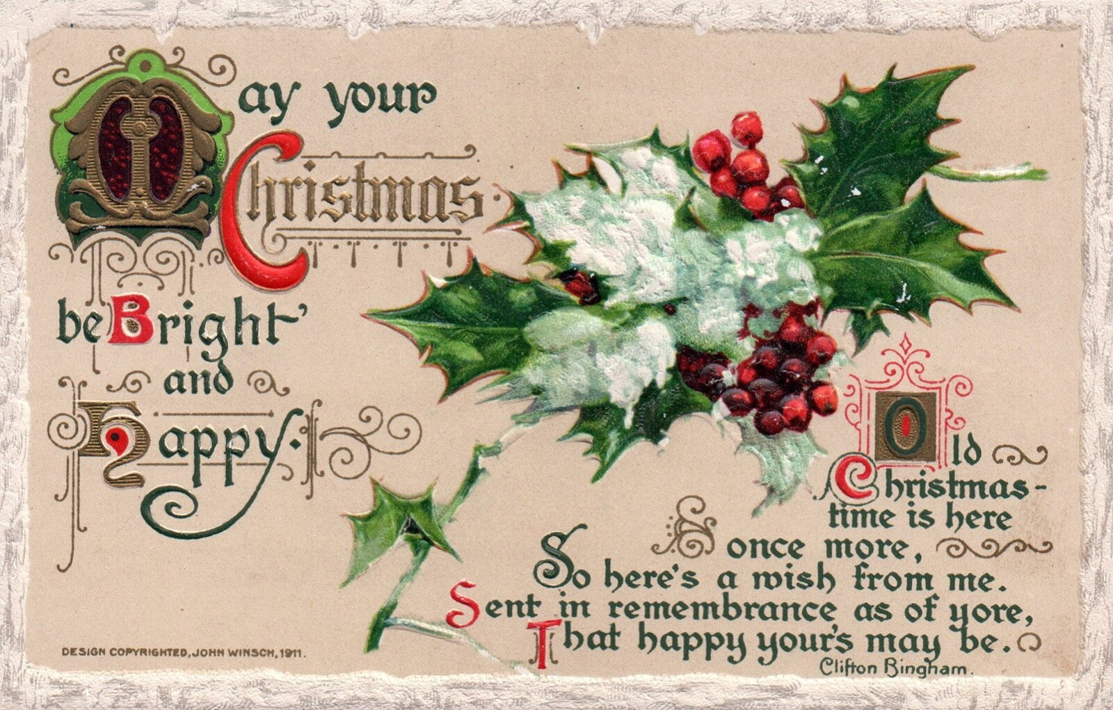 John Winsch May Your Christmas Be Bright and Happy Vintage Postcard