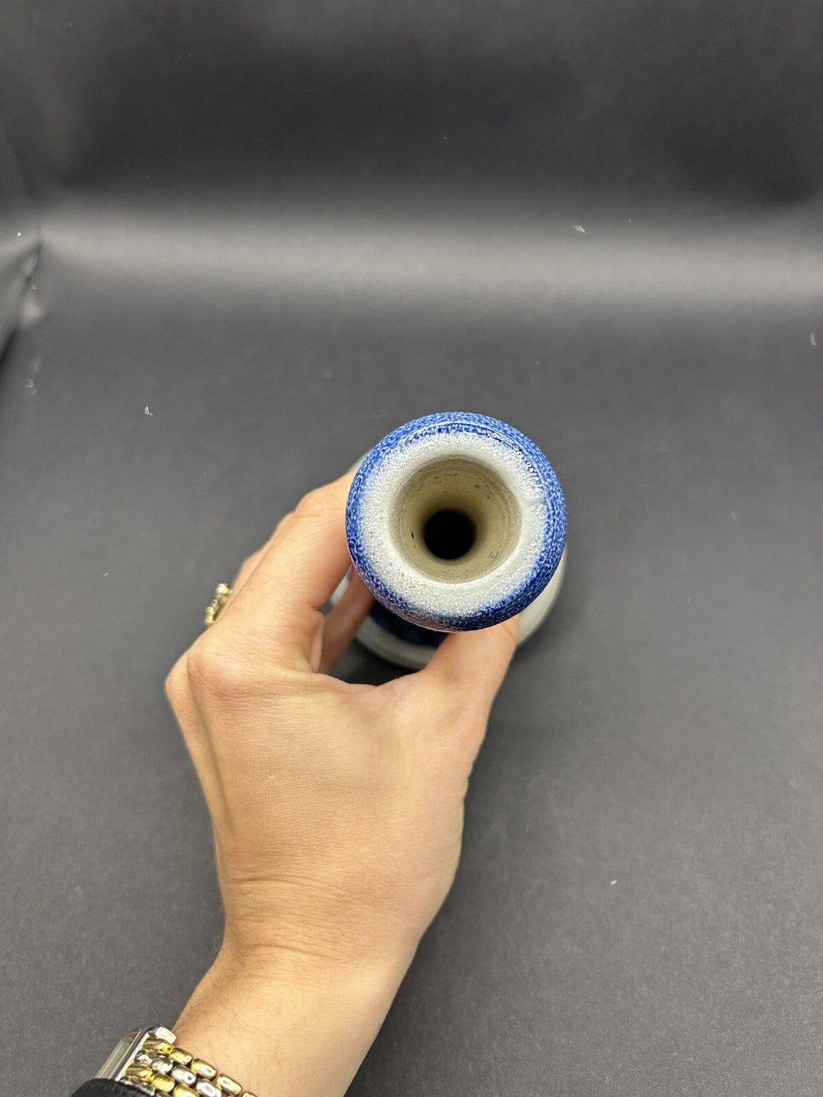  Rowe Pottery Works Candle Stick Holder Vintage 5" Cobalt Salt Glaze 1990 20A