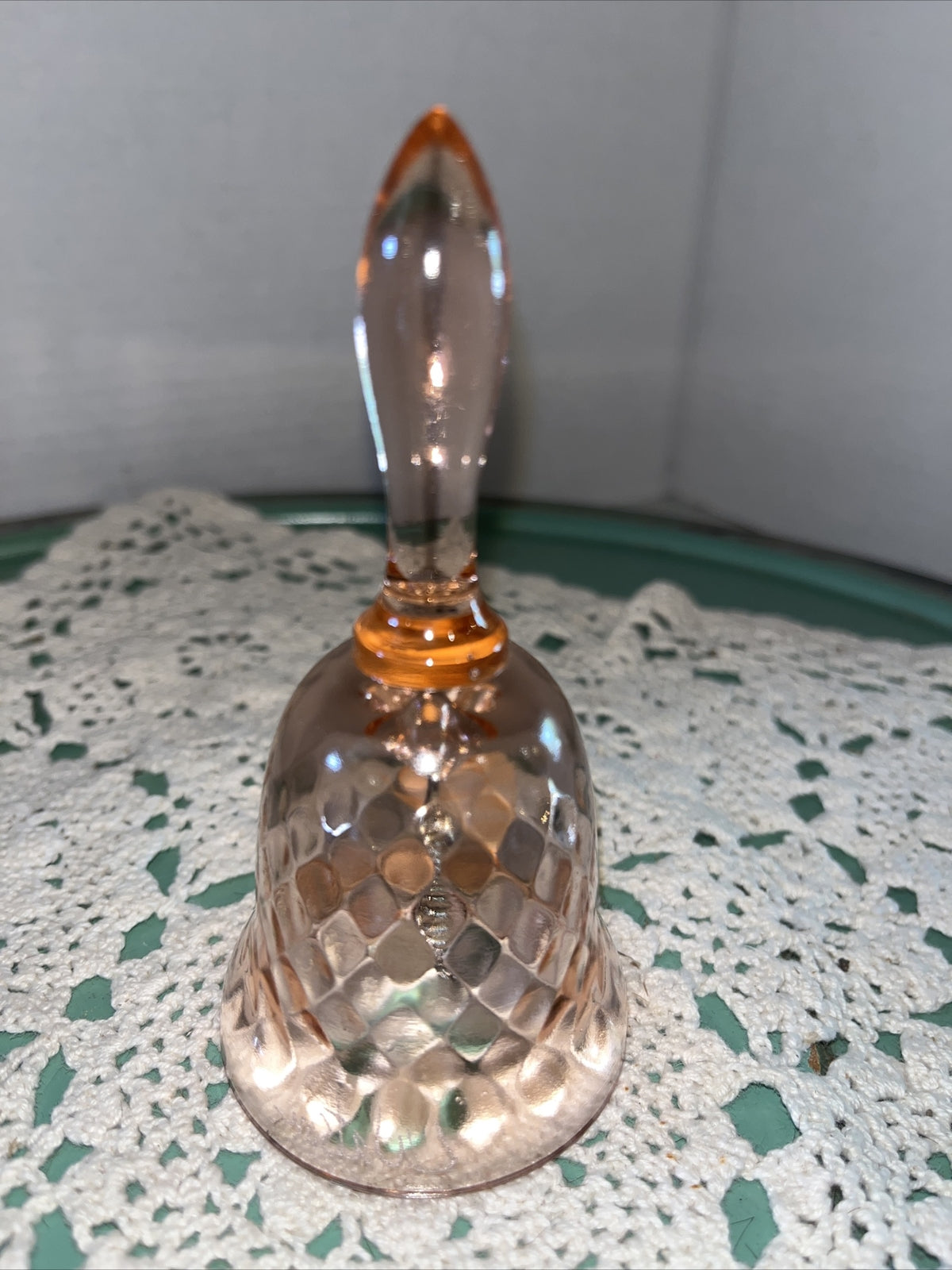 FENTON SMALL 4.5” Peach Diamond Butterfly Glass  BELL