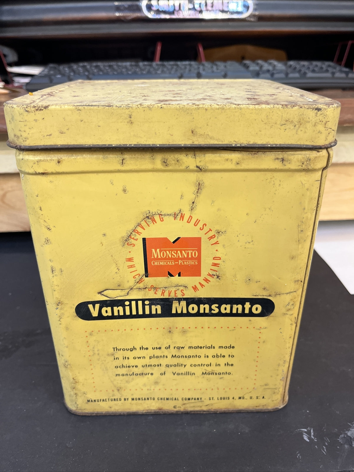Vintage Monsanto Chemical Plastic 25 Pound Tin Vanillin Monsantofff