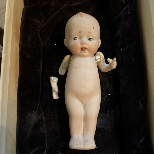 Antique 1920s Child Girl Bisque Dollhouse Doll- All original 4”