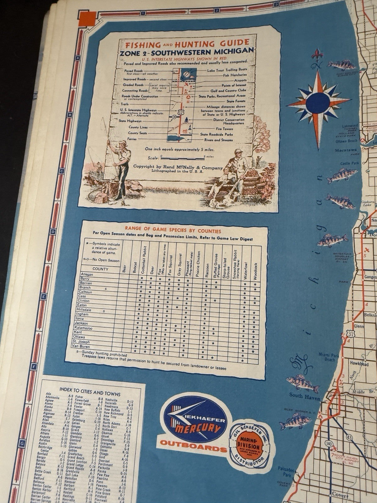 RARE 1958 Rand McNally Fishing Hunting Guide Michigan  Mackinac Bridge issue