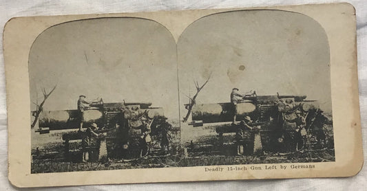 WWI Stereoview Deadly 15 Inch Gun Left By Germans War Soldier 