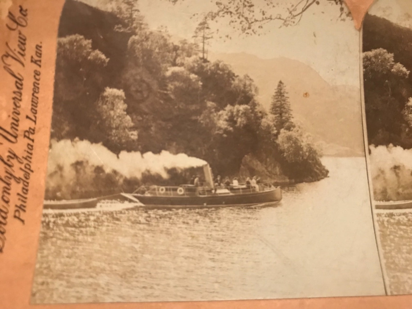 Real photo stereoview Katrine’s Bosom boat on Scotland’s Lakes  Scotland 