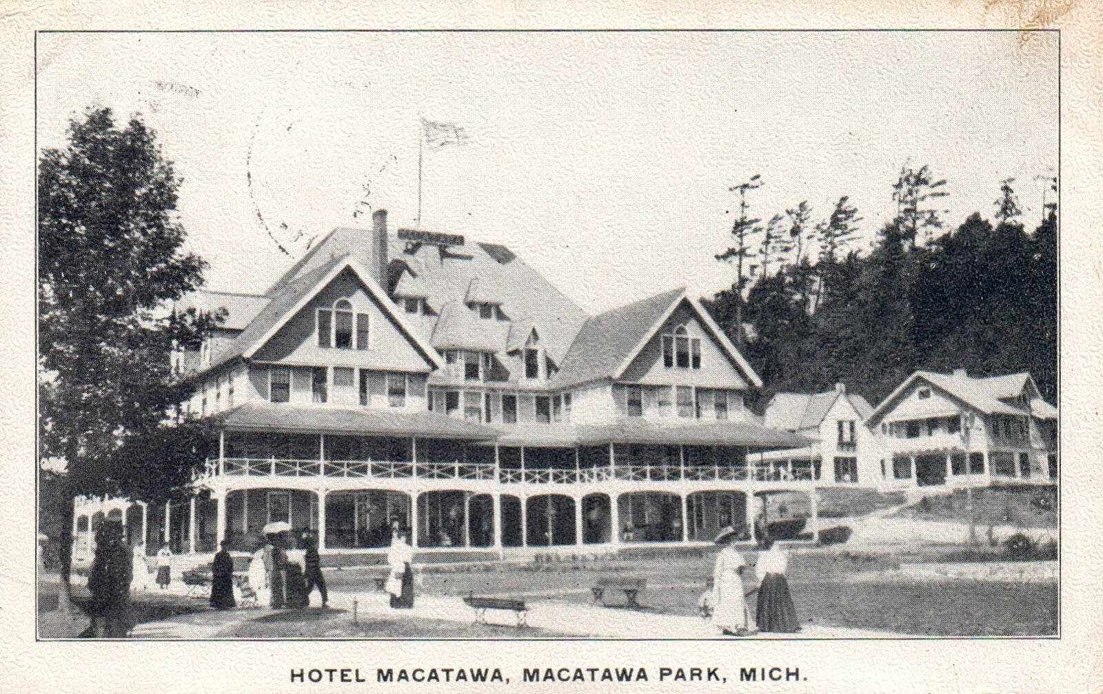 People on Lawn at Hotel Macatawa in Macatawa Park Mich Michigan Postcard