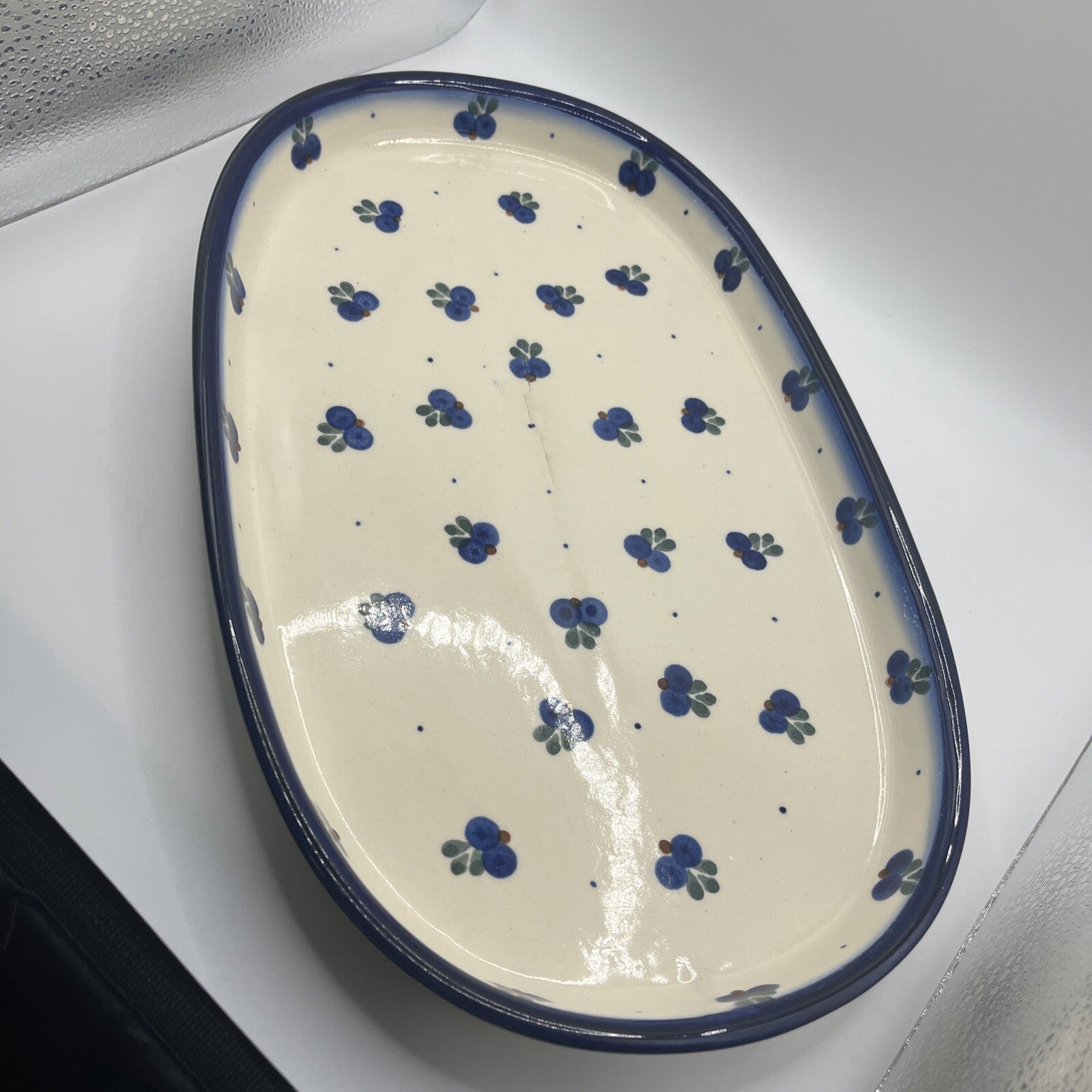 POLISH POTTERY covered Bread BOLESLAWIEC 14.5” X 8.75” Bottom  Lid 13” X  7.5”