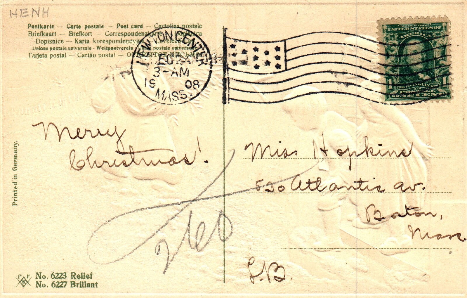 Christmas Greetings Santa Leaving Home with Christmas Tree  Vtg Santa Postcard