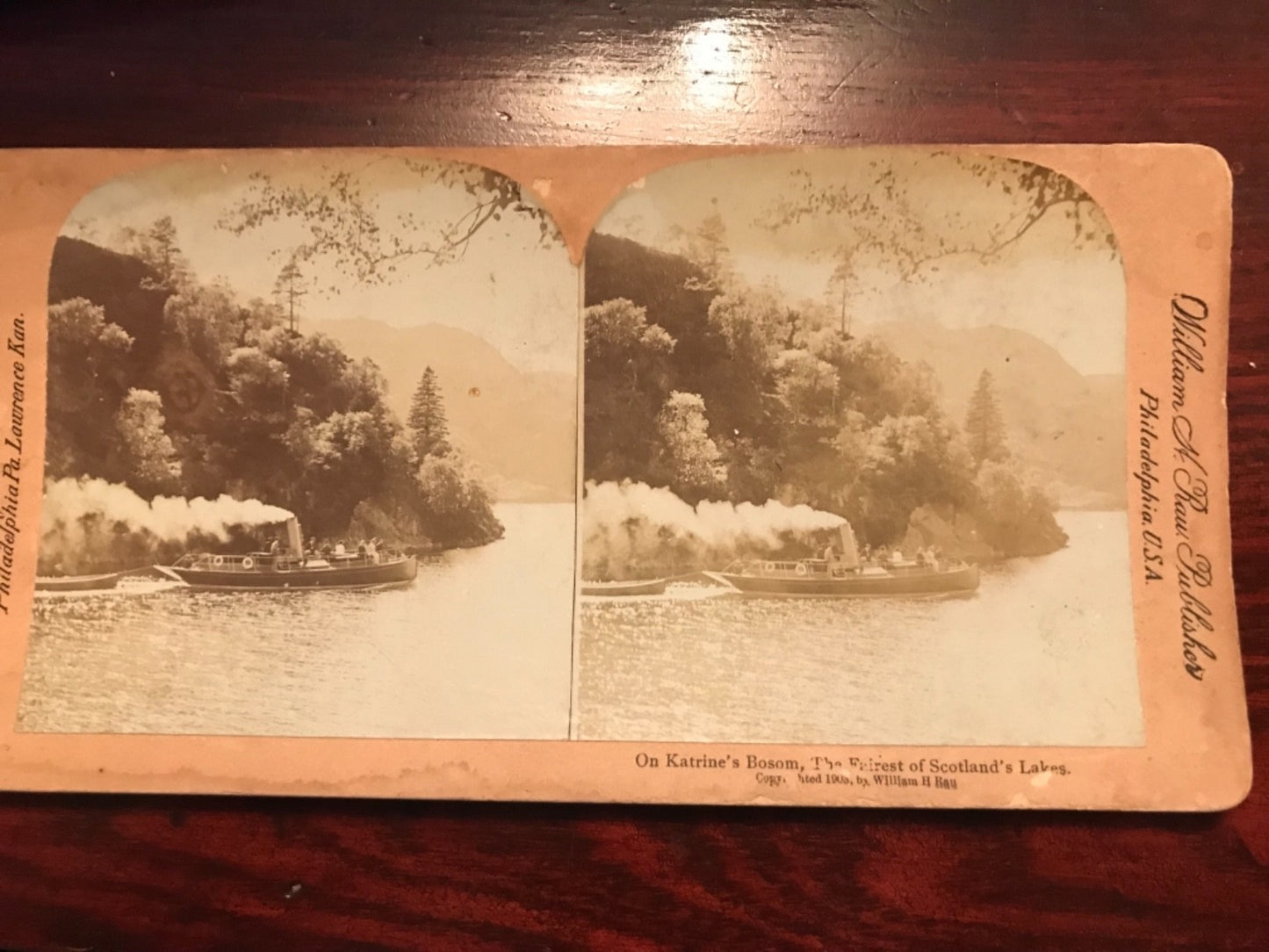 Real photo stereoview Katrine’s Bosom boat on Scotland’s Lakes  Scotland 