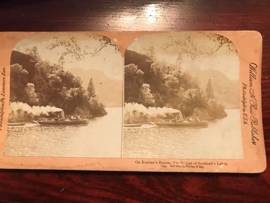 Real photo stereoview Katrine’s Bosom boat on Scotland’s Lakes  Scotland 