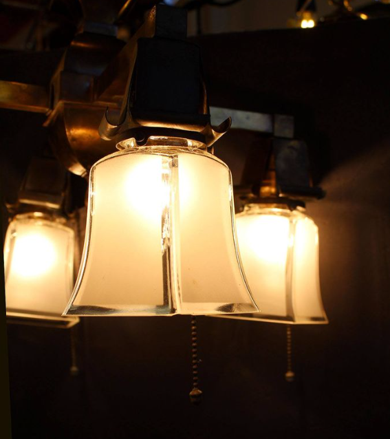 4 Light 1910s Craftsman Hubbell Socket Chandelier Arts & Crafts Mission