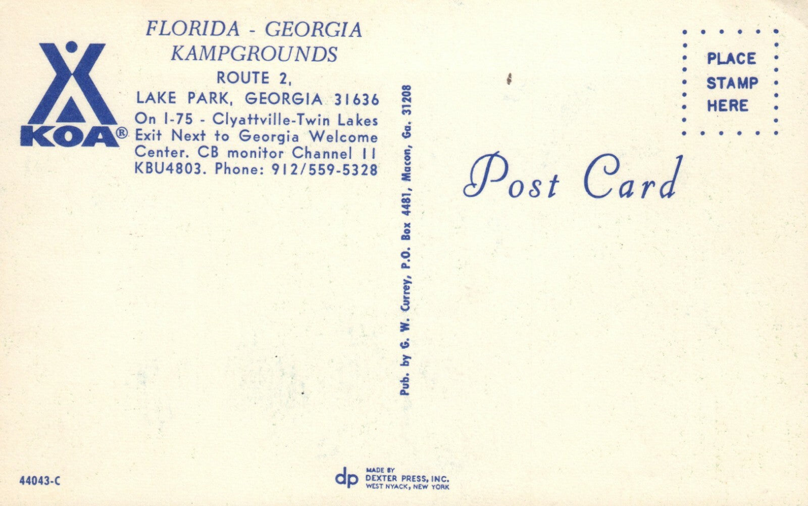 Florida Georgia kampgrounds Lake Park Georgia  Hotel Motel Postcard