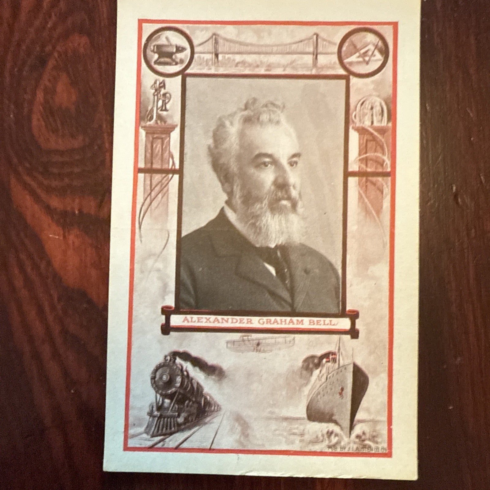Alexander Graham Bell by J I Austen Postcard Anvil Ship Plane Train *Scarce
