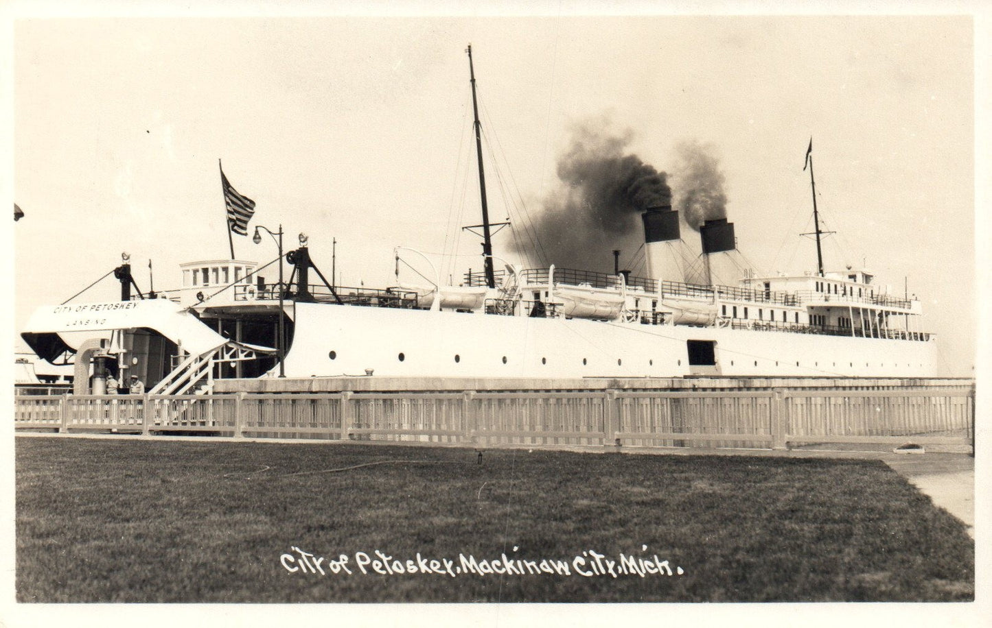 RPPC City of Petoskey Large Boat in Water Petoskey Mich Michigan MI Postcard