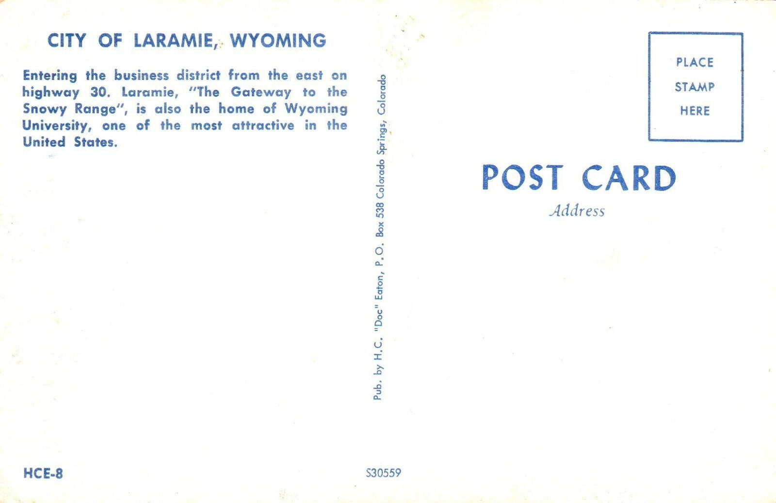 City Of Laramine Business District Wyoming WY Postcard