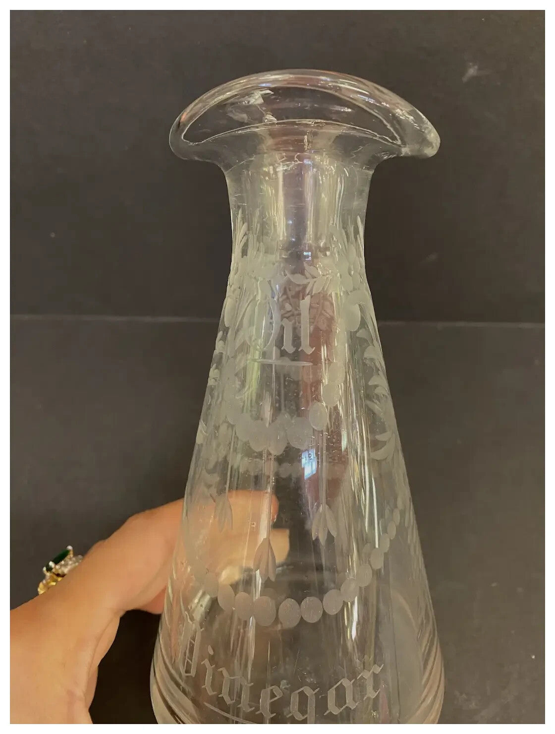 Sterling Silver Stopper 1920 Hawkes Cut Glass Engraved Oil Vinegar Bottle Cruet