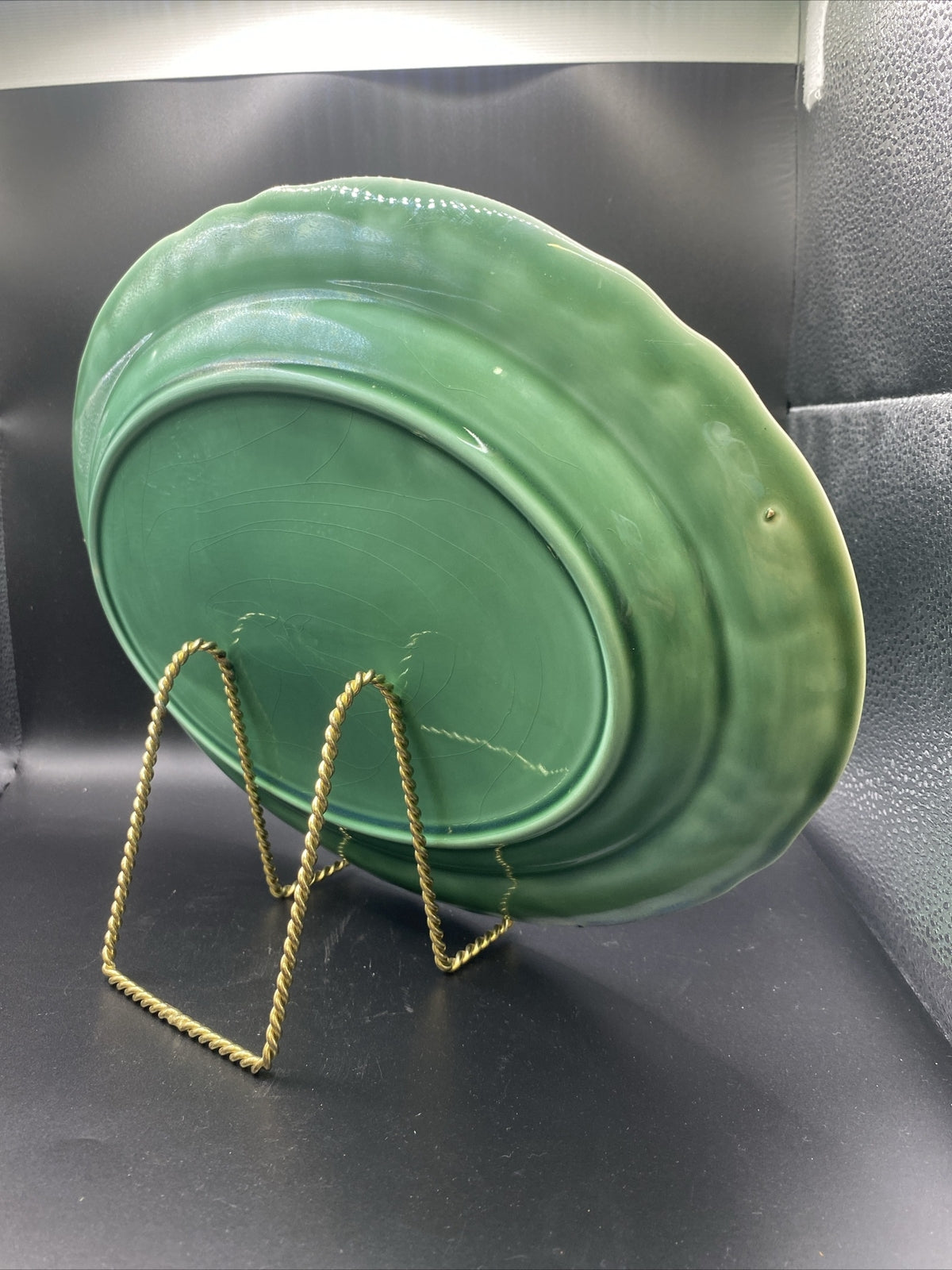 13.5 Oval Platter Vintage Mount Clemens Petal Medium Green 1930's Petalware