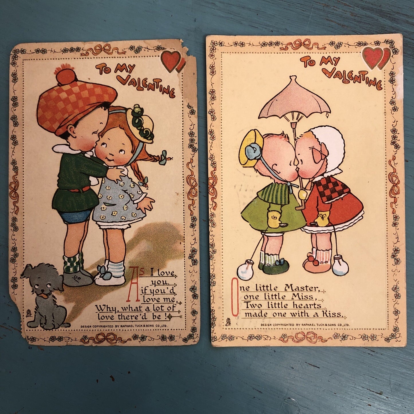 Set Tuck Valentine Cards Children Kissing MLA Artist Signed Mabel Lucie Attwell