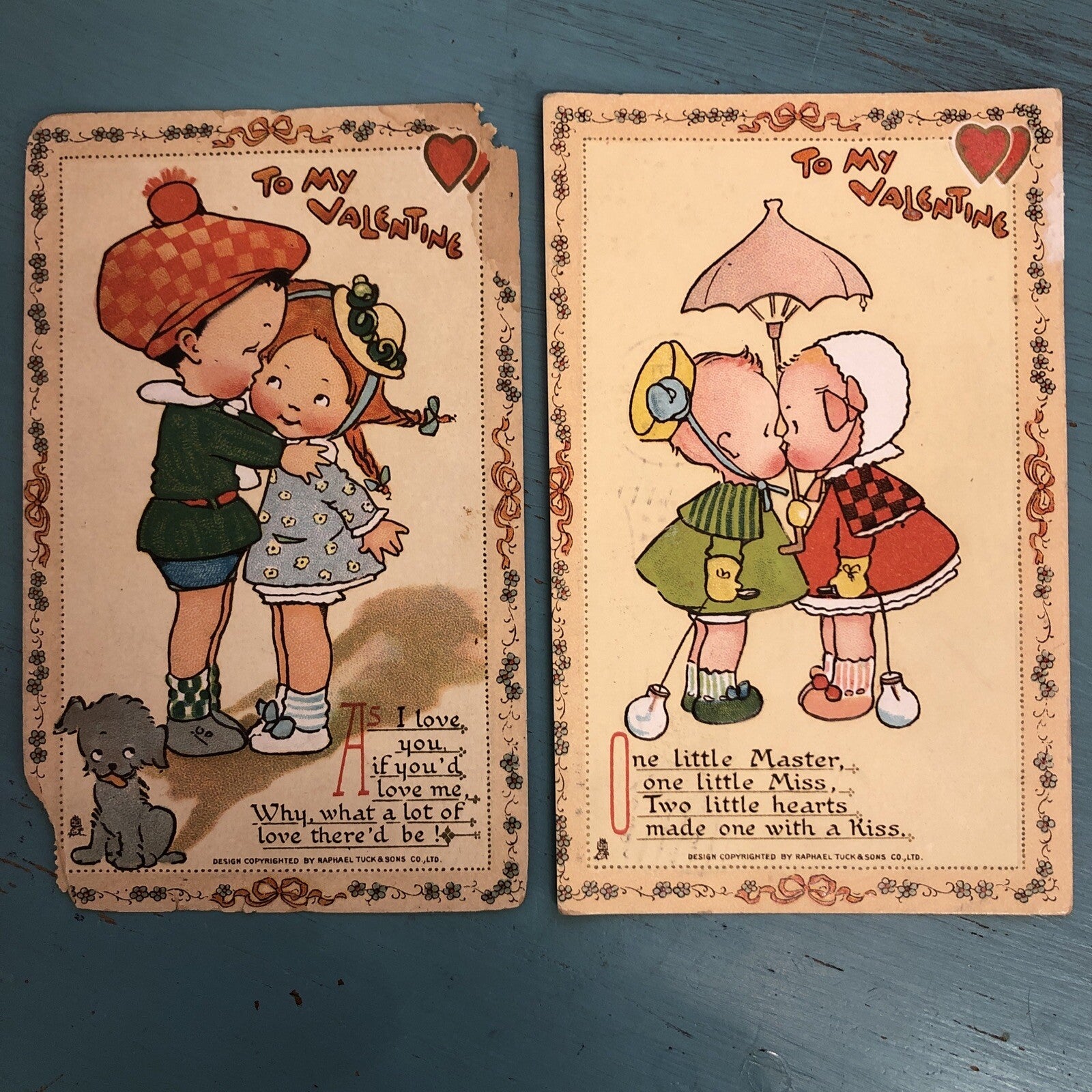 Set Tuck Valentine Cards Children Kissing MLA Artist Signed Mabel Lucie Attwell