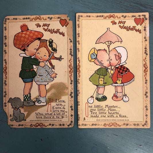 Set Tuck Valentine Cards Children Kissing MLA Artist Signed Mabel Lucie Attwell