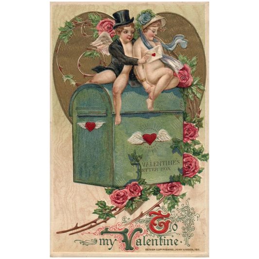 1911 Rare John Winsch Valentine Cupids on Mailbox Wedding Postcard