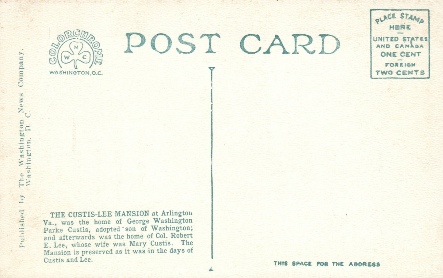 Custis Lee Mansion Arlington  VA Virginia  Postcard