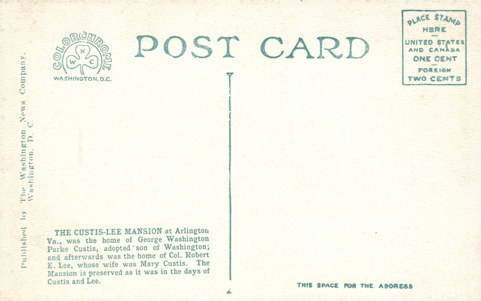Custis Lee Mansion Arlington  VA Virginia  Postcard
