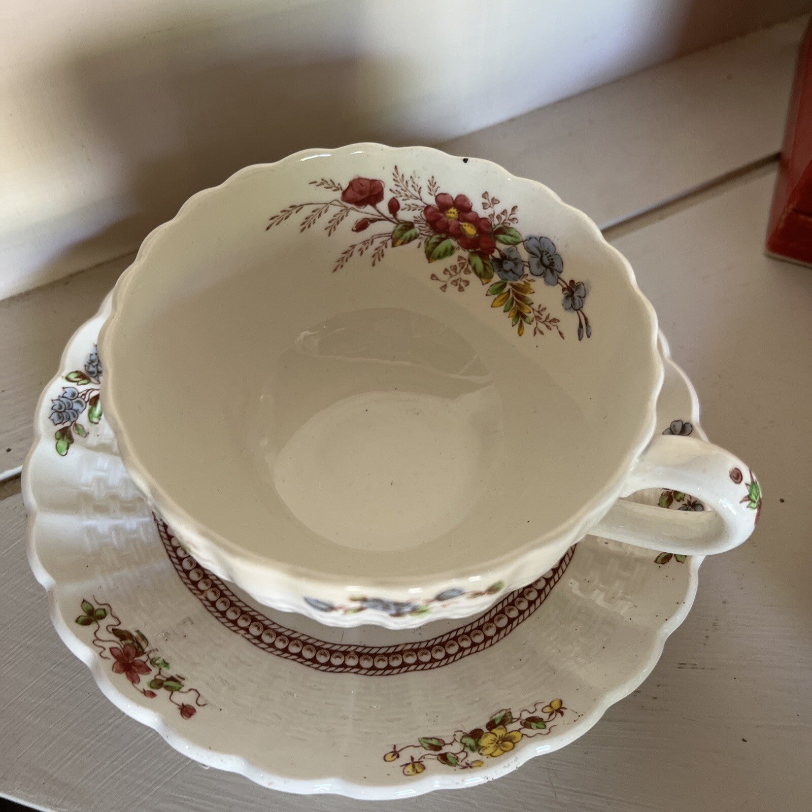 Spode Copeland England Rosalie Tea Cup & Saucer Set of 4 Vintage 