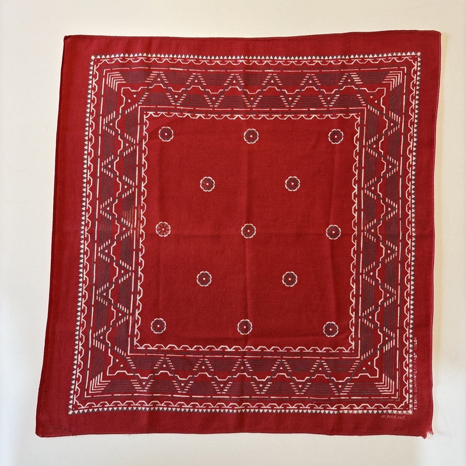 Ironweave Tuside Fast Color Red Bandana Western Design Handkerchief 18" x17-1/4"