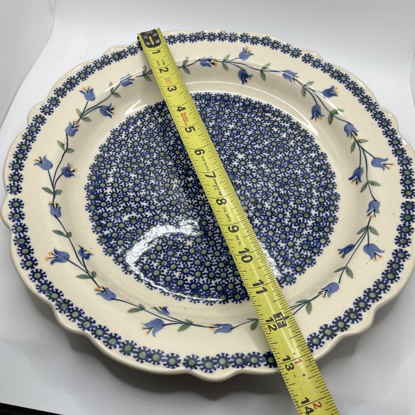 Boleslawiec Polish Pottery 13" Large Serving Dish Scalloped Round  Flowers