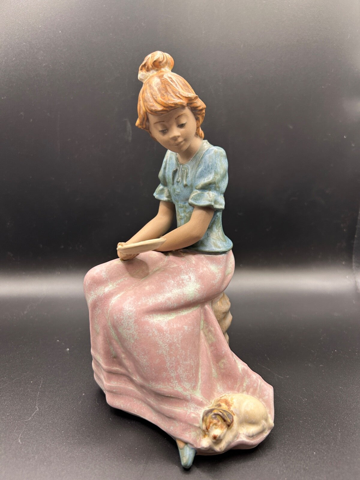 NAO Lladro 1024 "Girl's Best Friend" girl with puppy & milk GRES Finish Dog