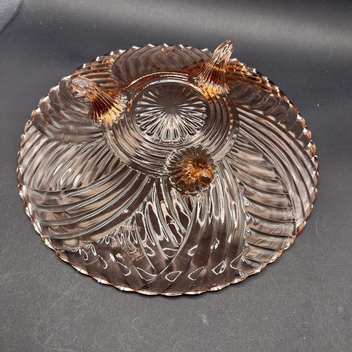 Anchor Hocking Prismatic Pink Depression Glass Footed Dish Swirl 1941 Vintage