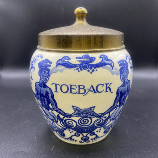 1900's ANTIQUE Little 5.25"  Dutch Delft Tobacco Jar GOEDEWAAGEN DELFTWARE LID