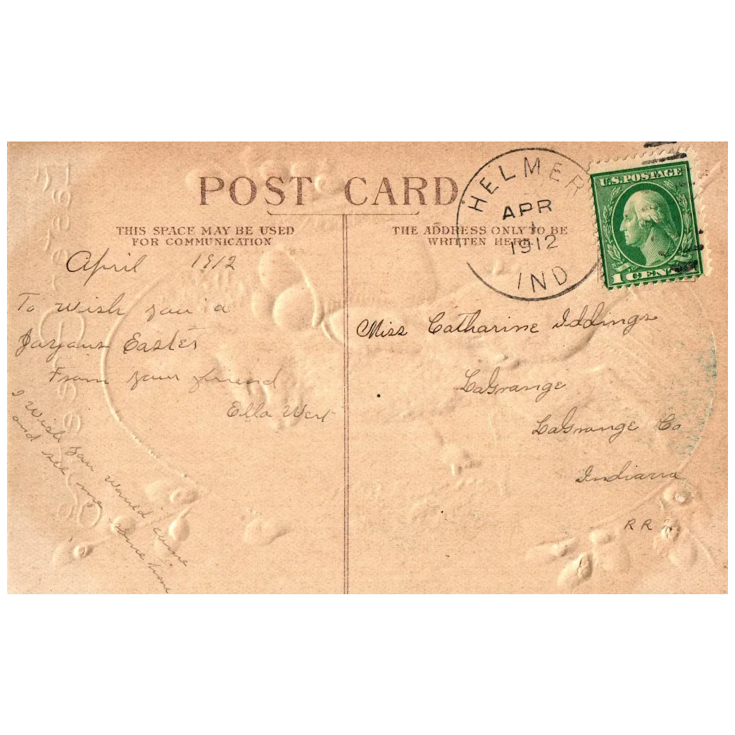 Easter Greeting Rabbit w/ Eggs on Back and Walking Stick Vintage Easter Postcard