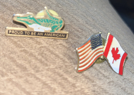 American /Canadian Flag & Proud To B American Pin Collectors Pins (2)