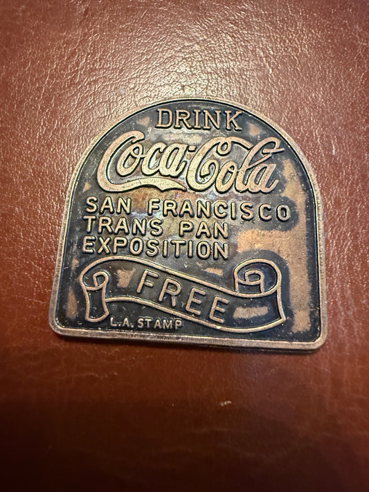 1915 Trans-Pan Exposition San Francisco CA California Coca Cola Free Drink Token