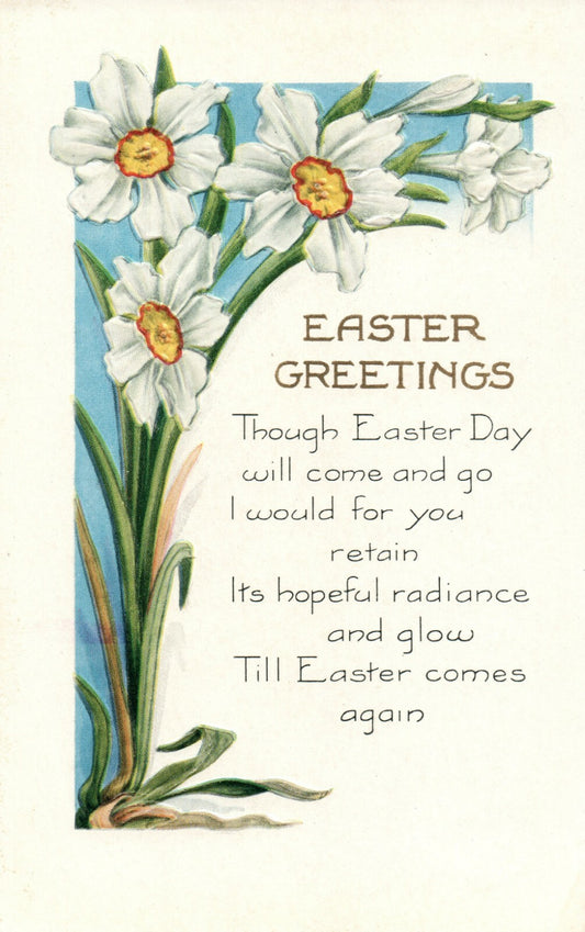 Embossed Easter Greetings White Flowers Poem Easter Wishes Postcard