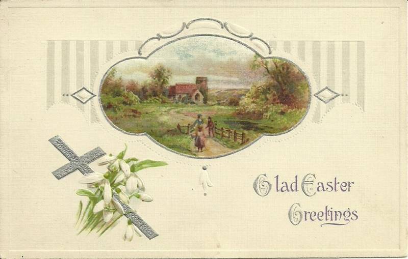 John Winsch Woman Children Walking Easter Greetings Postcard