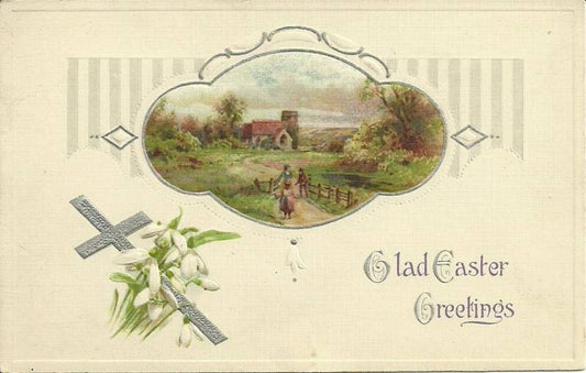 John Winsch Woman Children Walking Easter Greetings Postcard