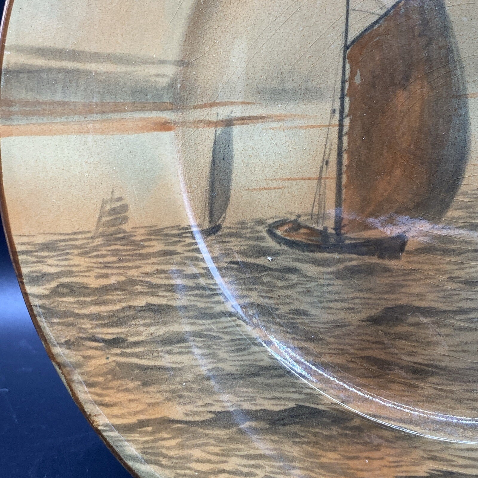 Antique 1912 Buffalo Pottery Abino Ware Nautical Ship Plate Signed C Harris