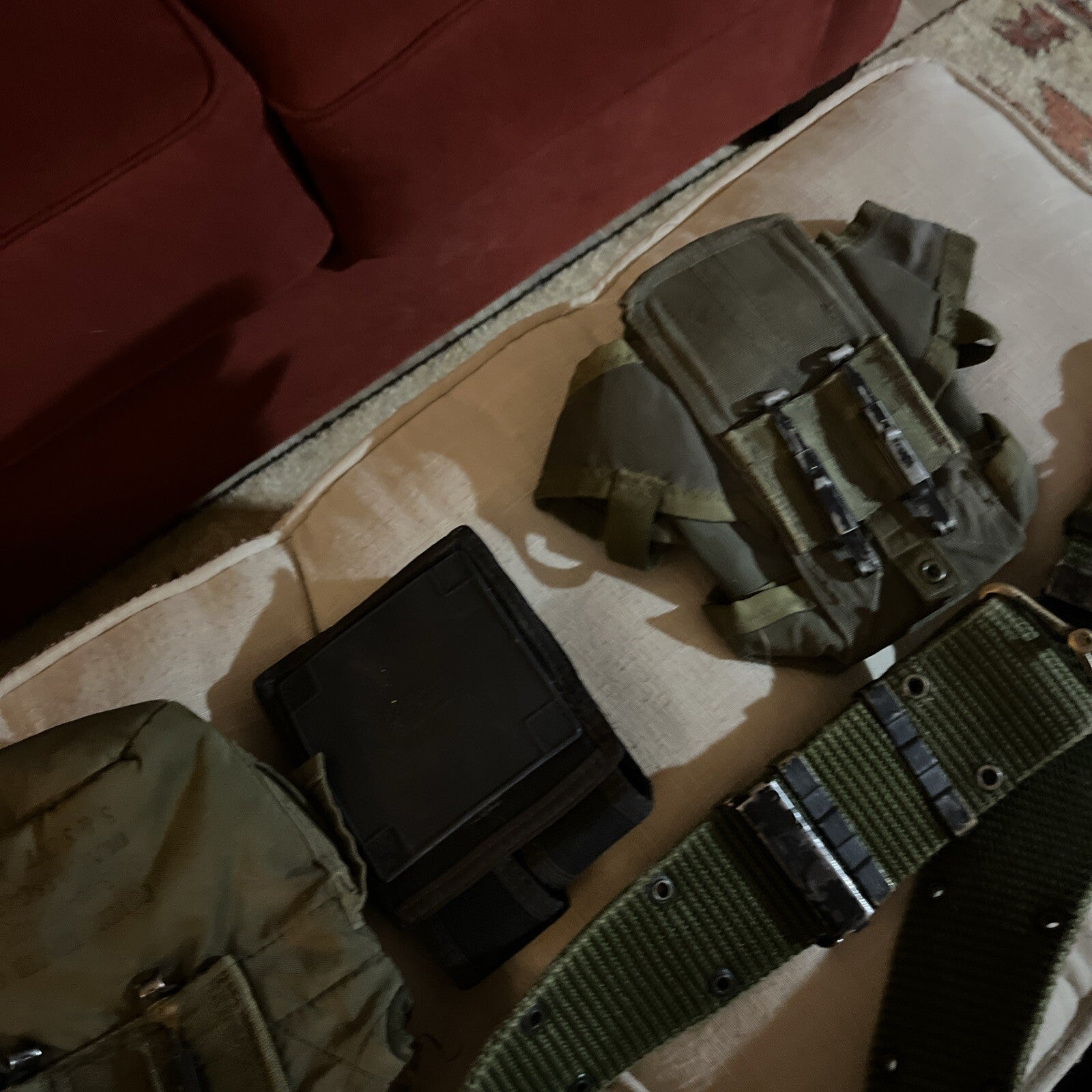 United States Military Belt w/ Pouch, Double Knife Holder & 2 Canteen Holders.