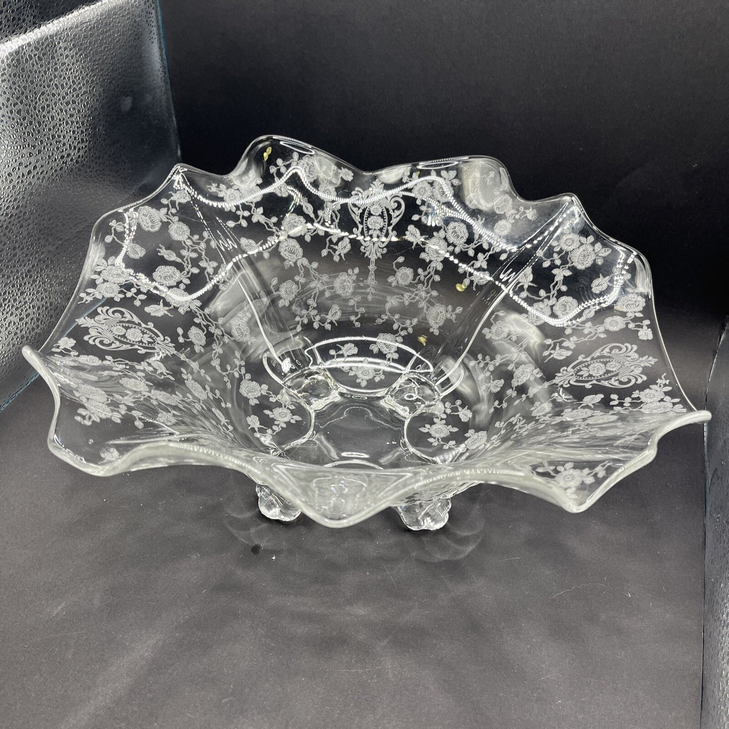 ROSEPOINT 12" FOOTED CENTERPIECE SERVING BOWL Cambridge Glass Co VTG