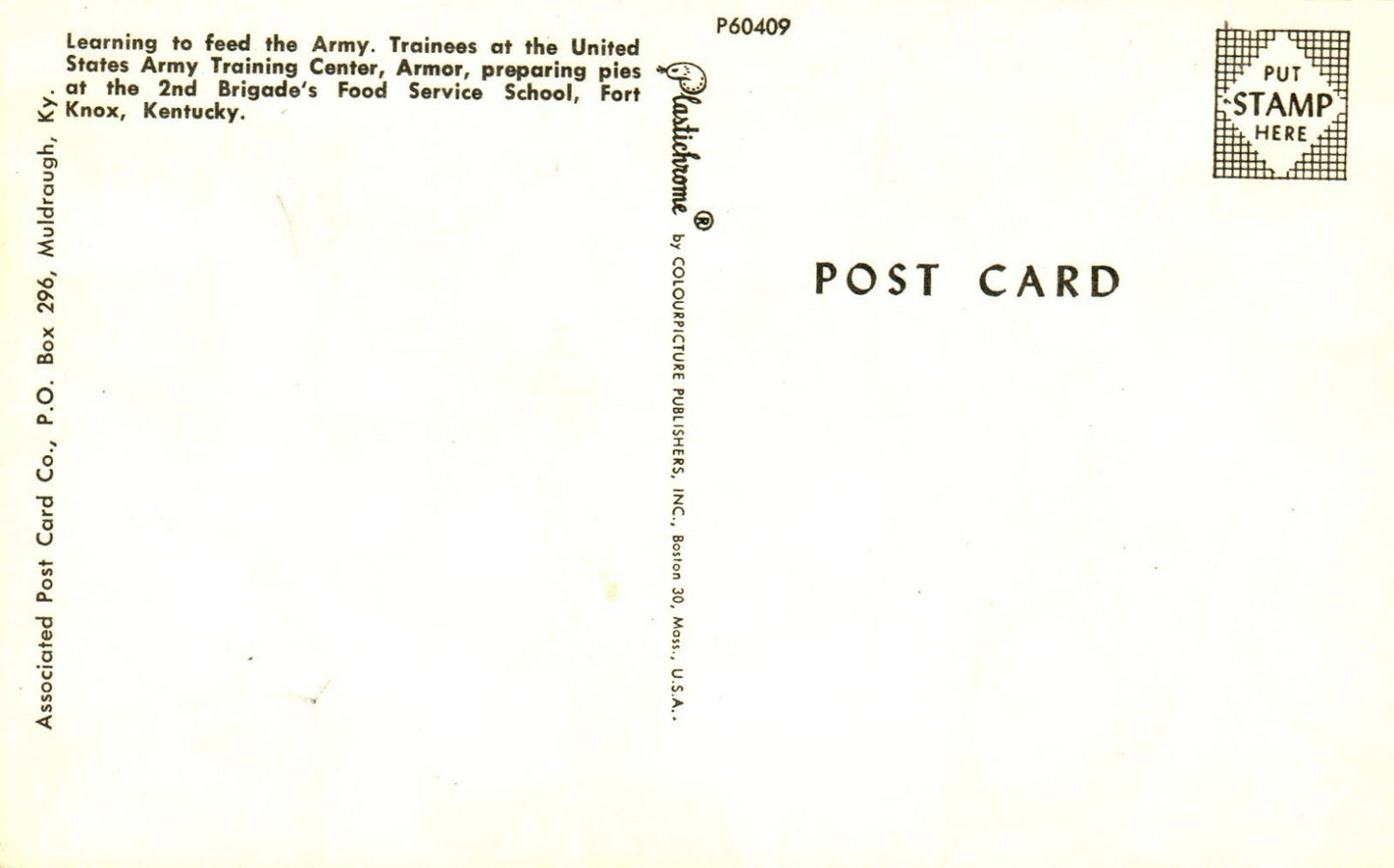 Learning To Feed The Army USA Training Center Kentucky KY Military Postcard