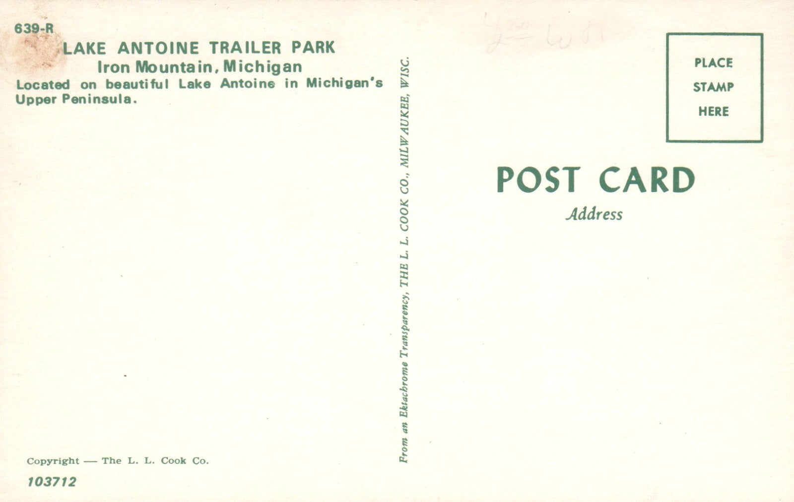 Lake Antoine Trailer Park Iron Mountain Michigan Mich MI Postcard