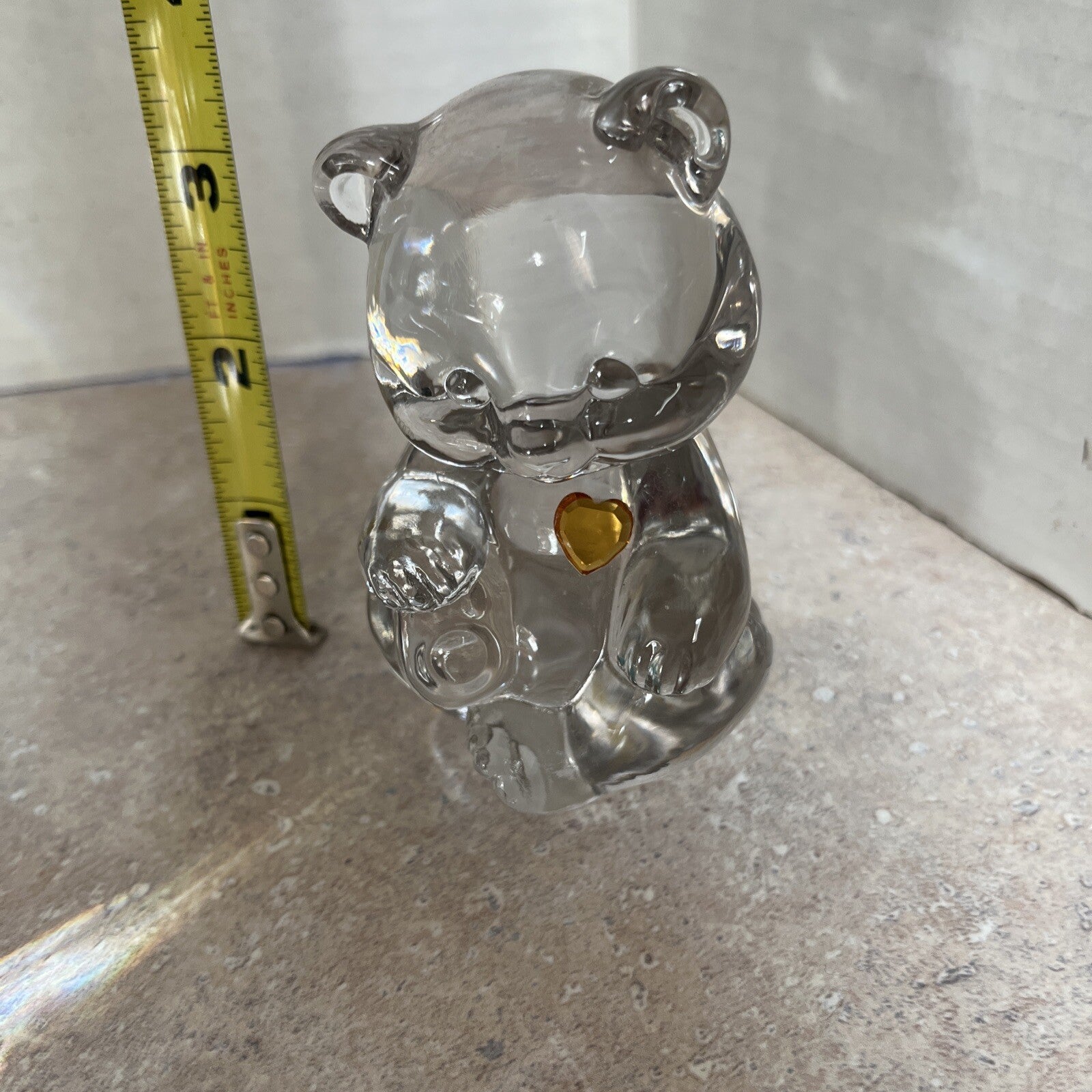 FENTON November Birthstone Bear Clear Glass Birthday Bear with Gold Color Heart