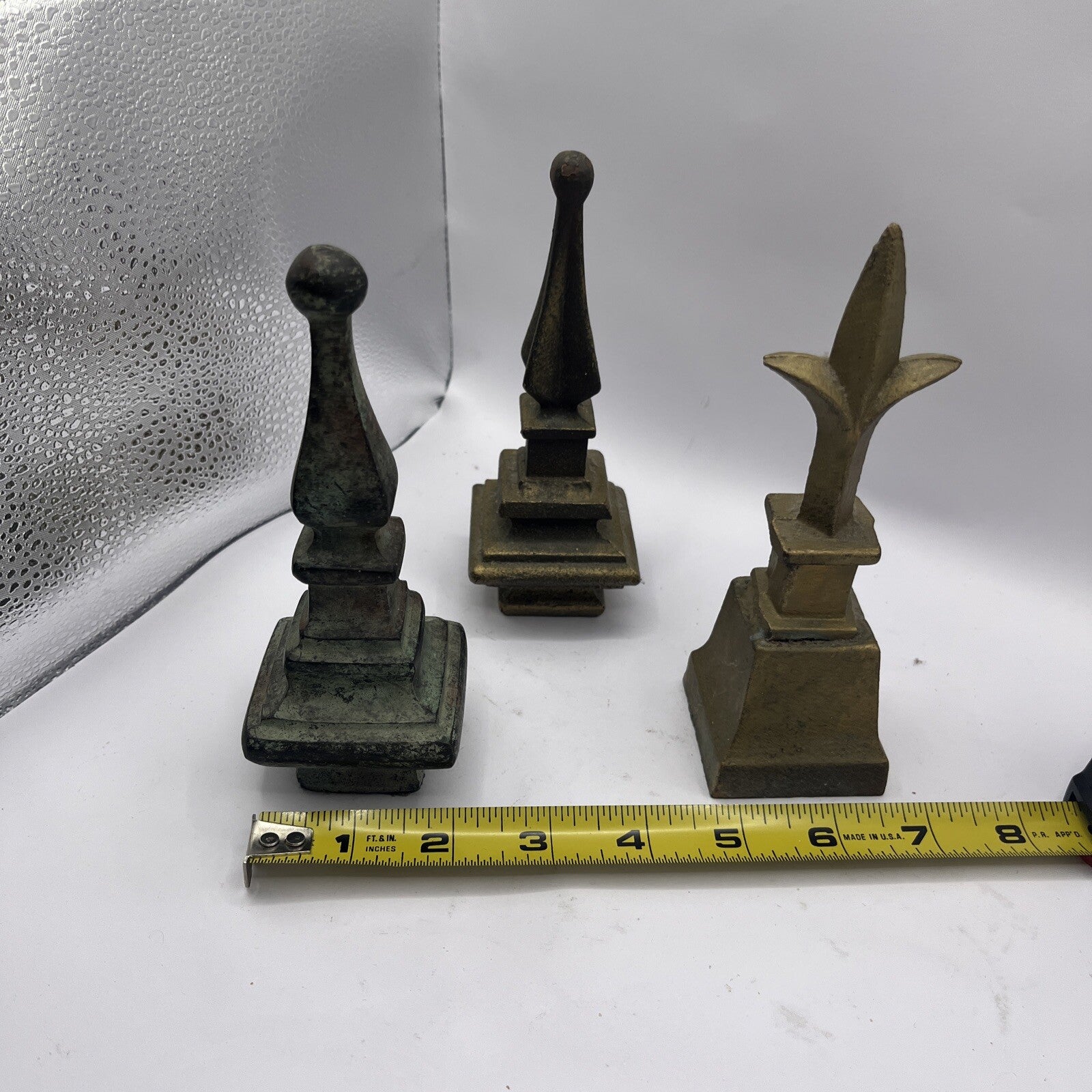 3 Finial Spear Statue Table Shelf Decorative Metal Bronze Patina  6.25”
