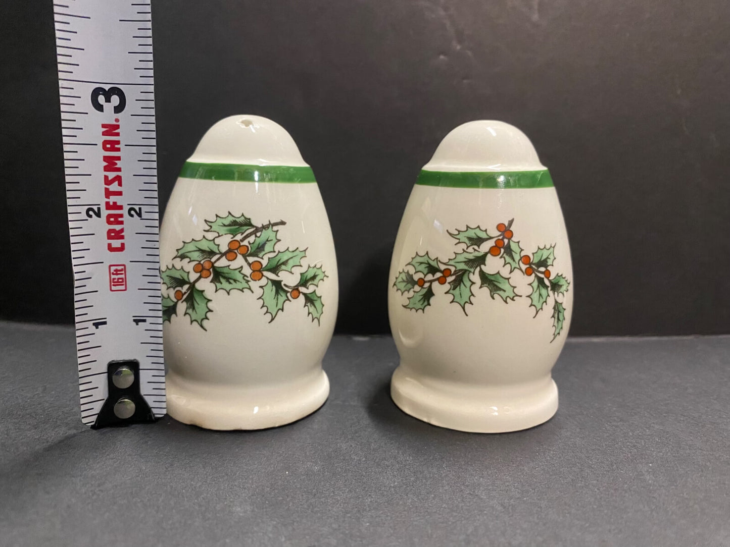 Vintage Spode Salt & Pepper Shakers With Christmas Tree and Holly on Them