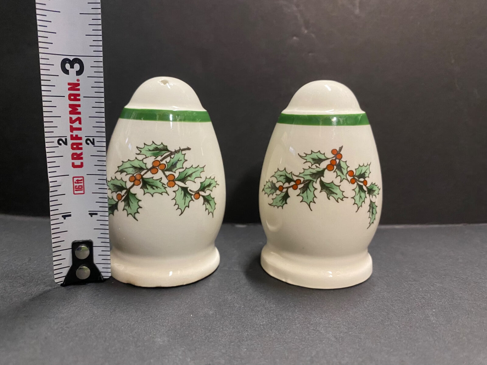 Vintage Spode Salt & Pepper Shakers With Christmas Tree and Holly on Them
