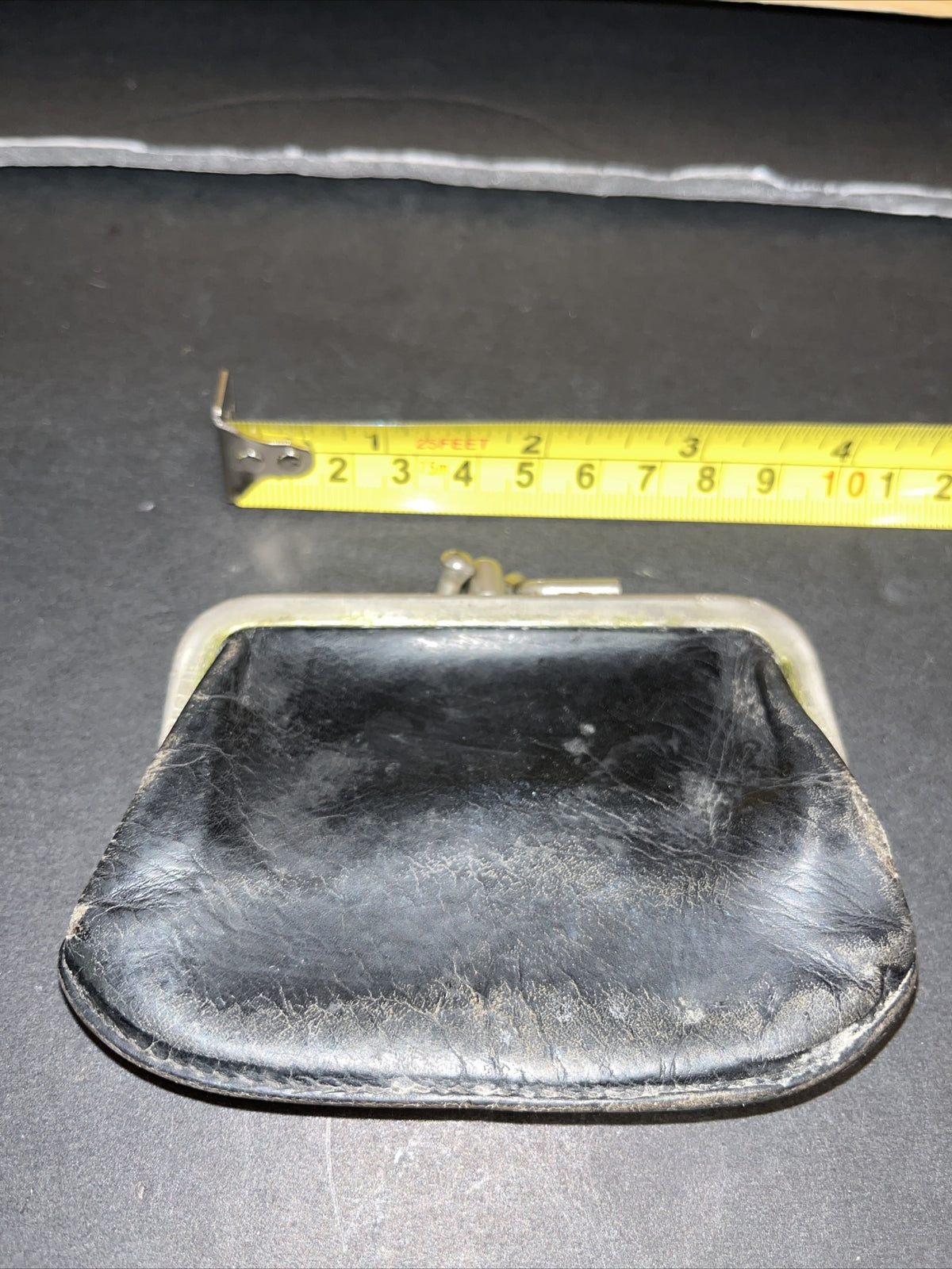 Vintage Coin Purse Black Leather Tiny KissLock Coin Purse